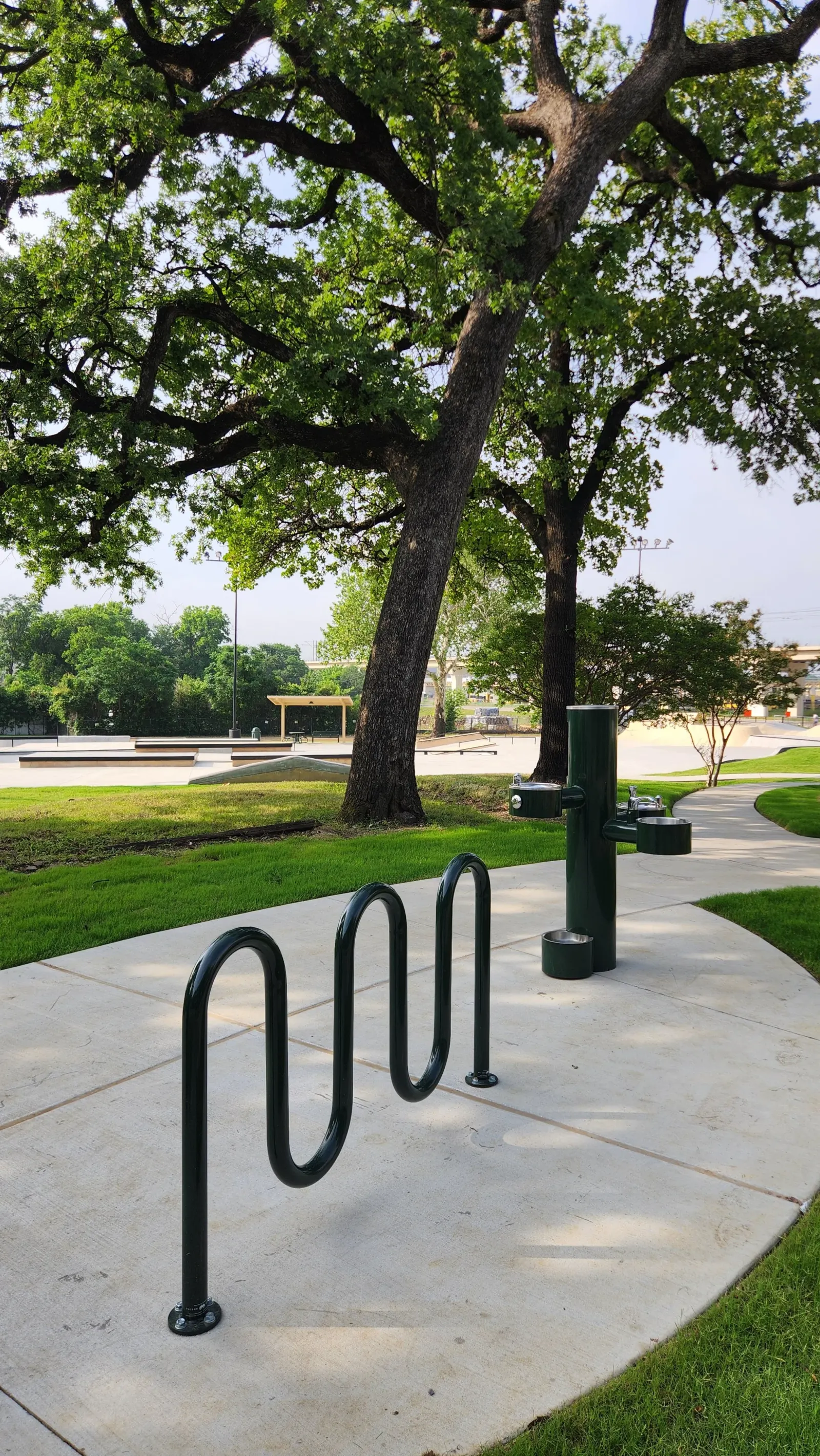 Great trees for shade, and fully bike, train, walking and car accessible.  Even the sidewalks around the park are ADA compliant so the park can be enjoyed by everyone.  Moms with strollers to the best skate pros will love the Bachman Skatepark