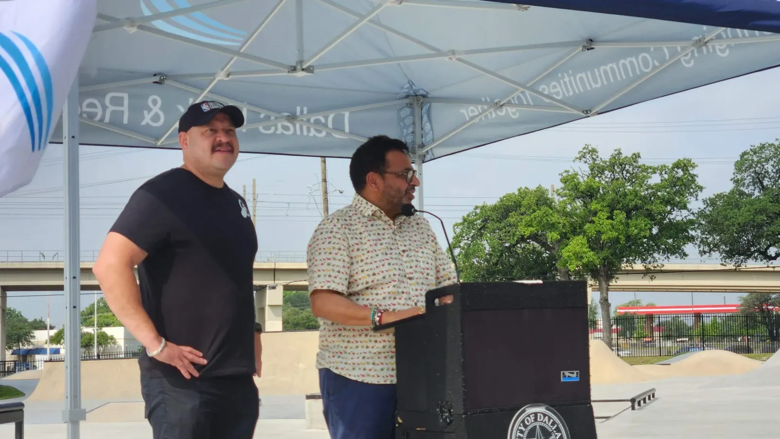 Former Mayor Pro Tem Adam Medrano, the first city council supporter of the skatepark and Park Board President Arun Agarwal