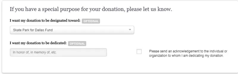 Here is how you designate your donation to the skatepark fund