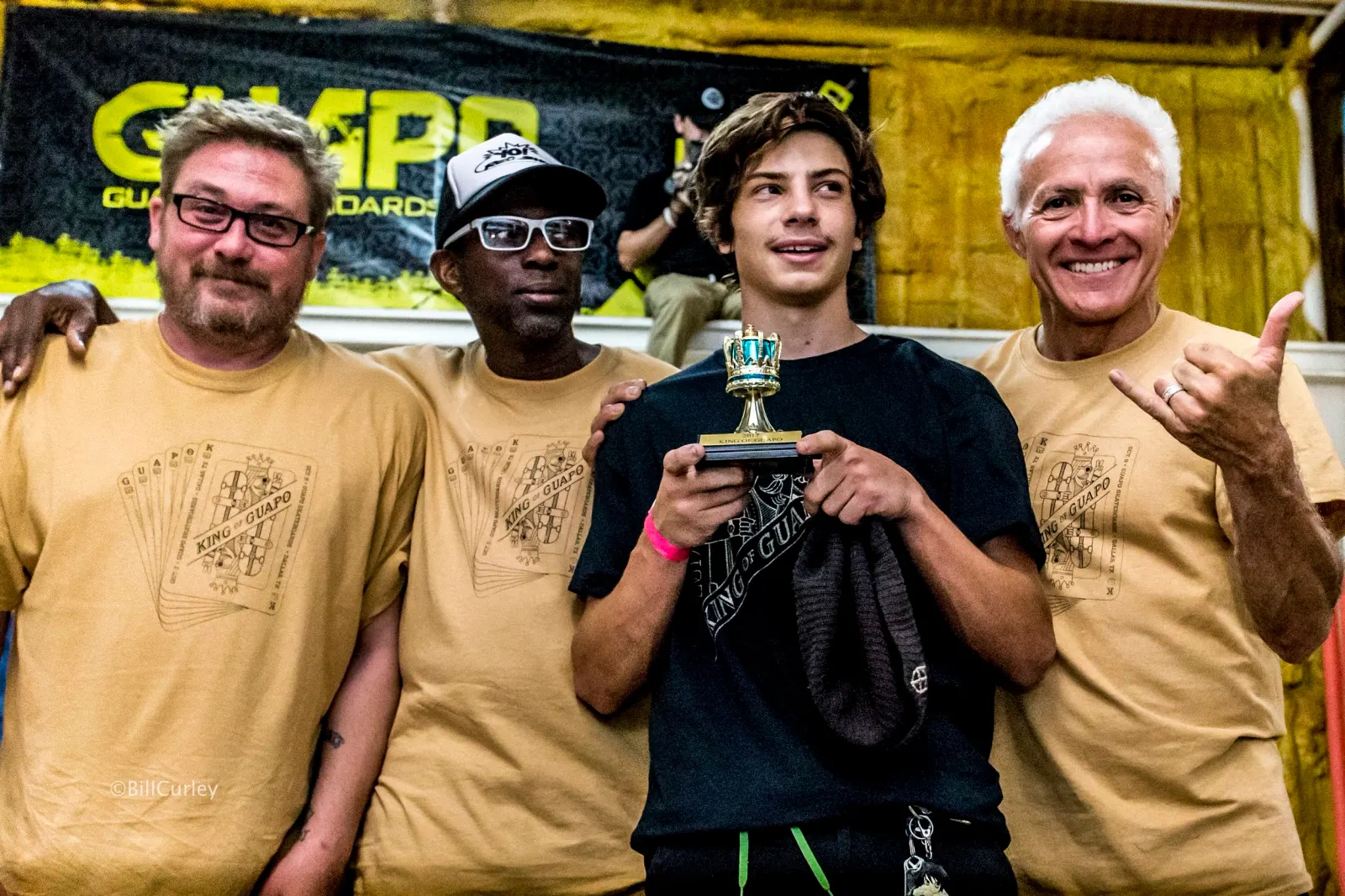 Marshall with the Guapo team accepting his #KingofGuapo trophy. Photo courtesy Guapo Skateboards