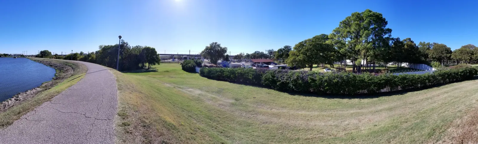 Panorama from the lake side of the likely location for the upcoming Dallas Skate Park