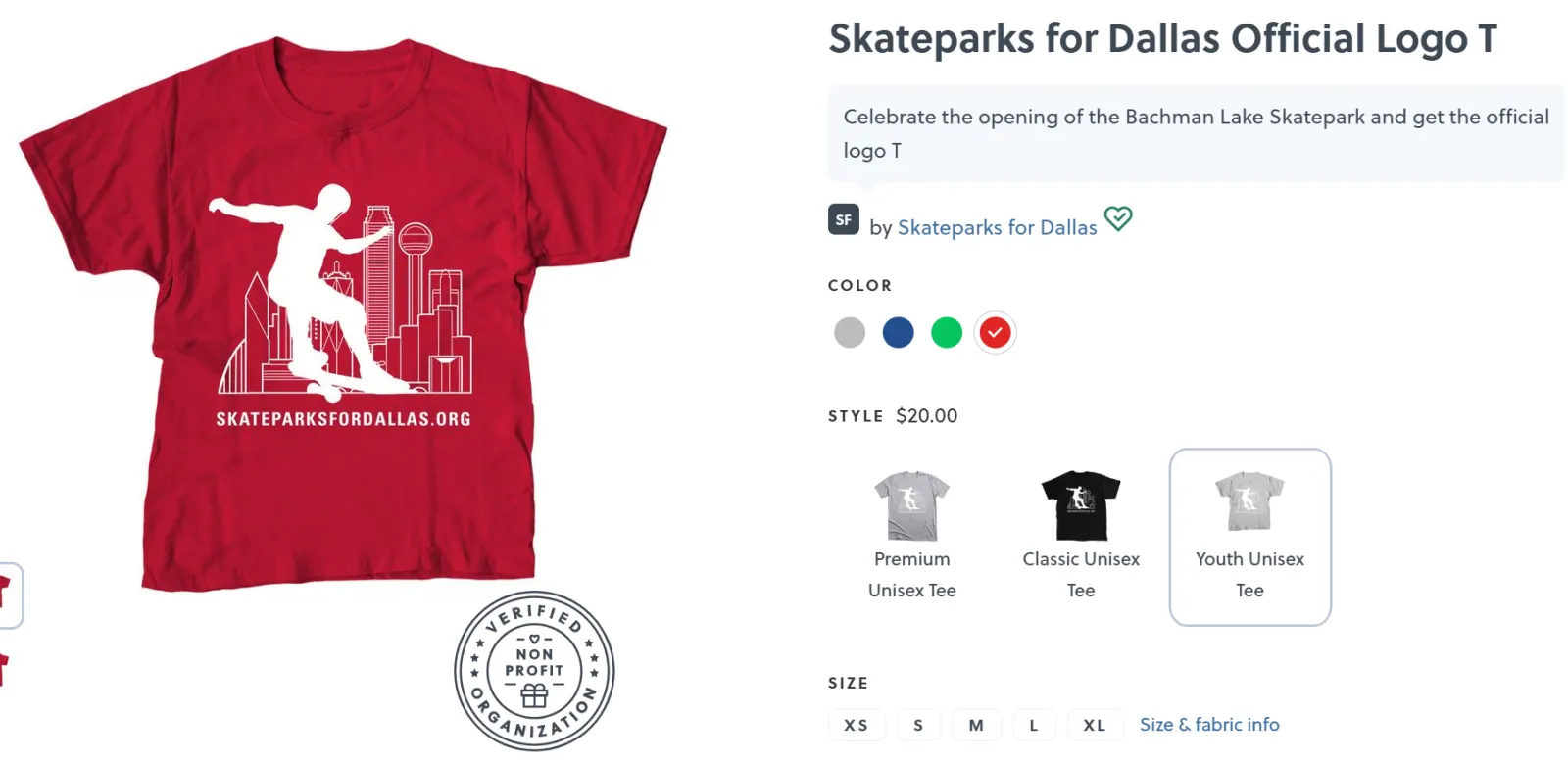 The official Skateparks for Dallas logo T-shirt