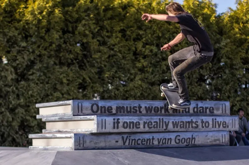 Skate-able book sculputure on a university campus